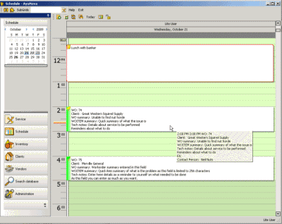 AyaNova Lite single user repair service software video showing scheduling and work order use