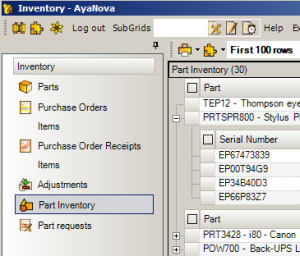 AyaNova part inventory