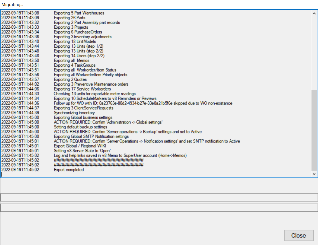 success migrate log example