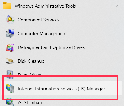 Open IIS manager from start menu administrative tools
