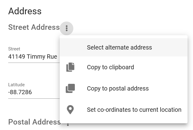 Work order select alternate address
