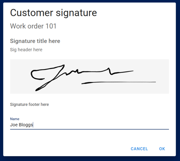 Customer signature form